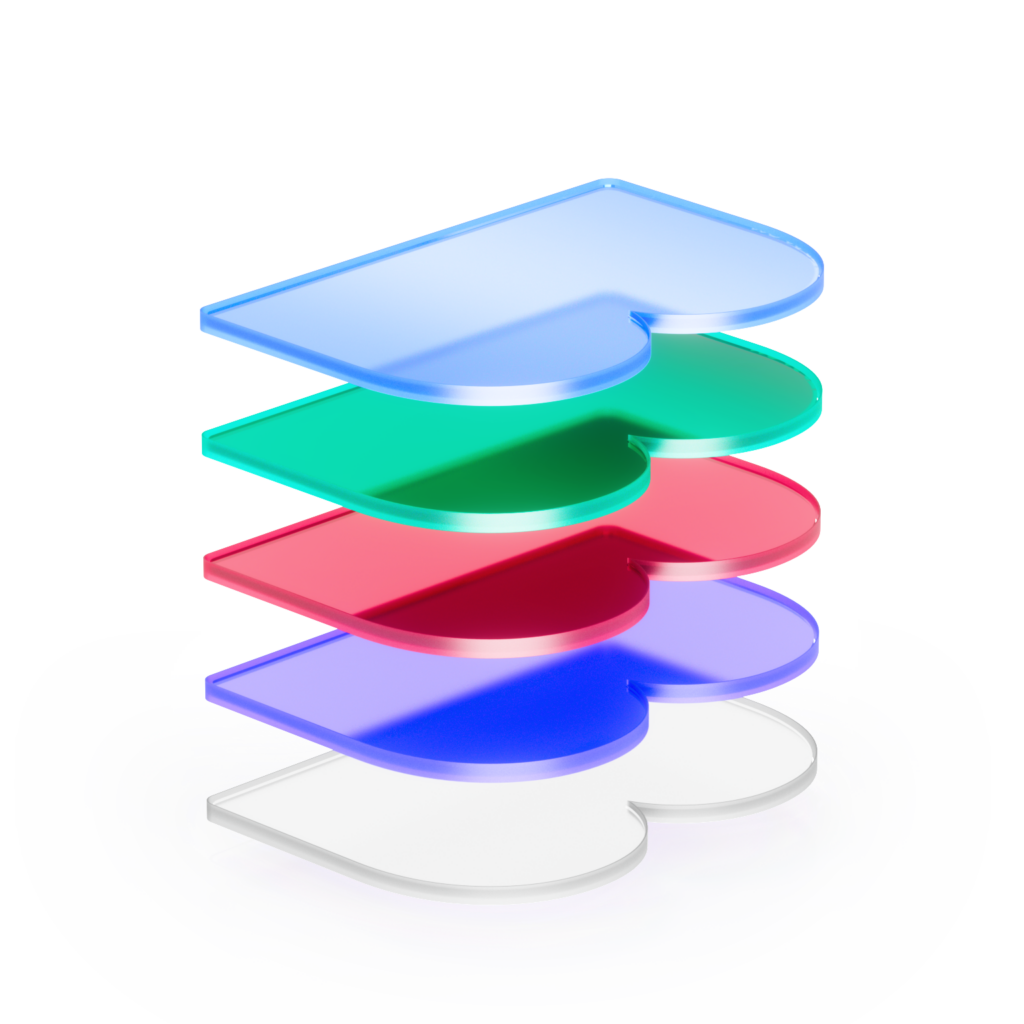Multi-colored letter b's laying stacked on their side