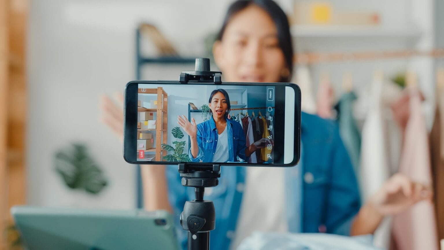Vlogger recording a product review
