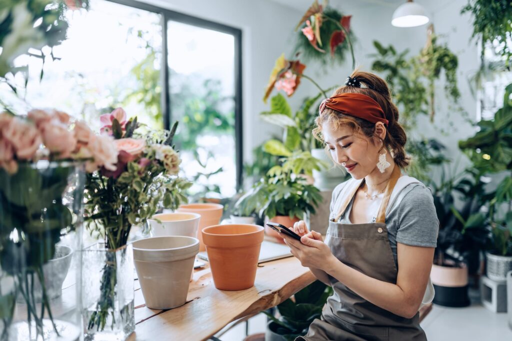 Business owner using online banking to manage their business