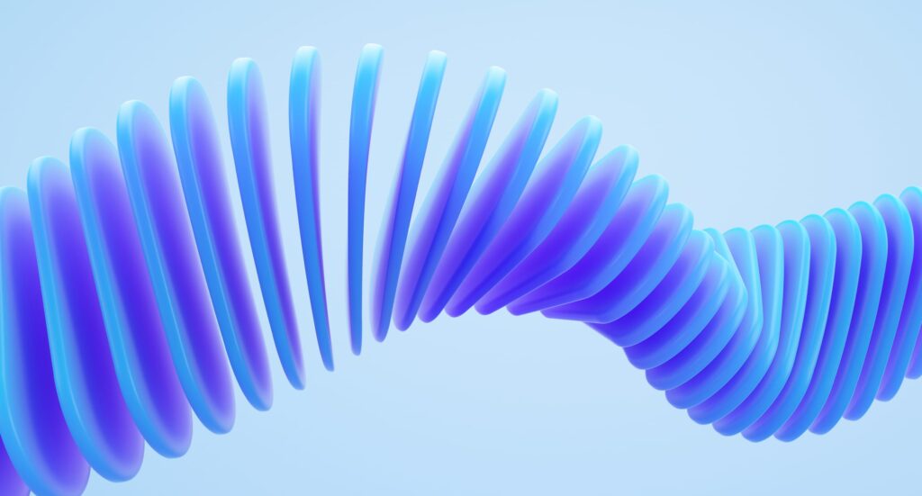 Several blue oval shapes forming a spiral figure floating against light blue background
