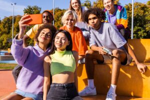 Group of Gen Z friends socialising