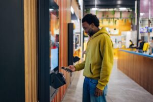 Young man ordering food
