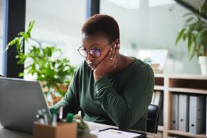 Frustrated B2B buyer looking through a report