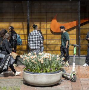 People queuing outside the nike store